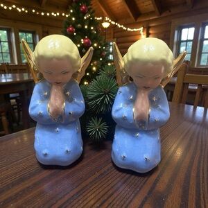 1950s GOEBEL like Angels kneeling  and Praying Figurine Blue Gown gold trim